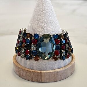 DANNY POLLAK - Multicolour Crystal Statement Bracelet with Large Faceted Centre